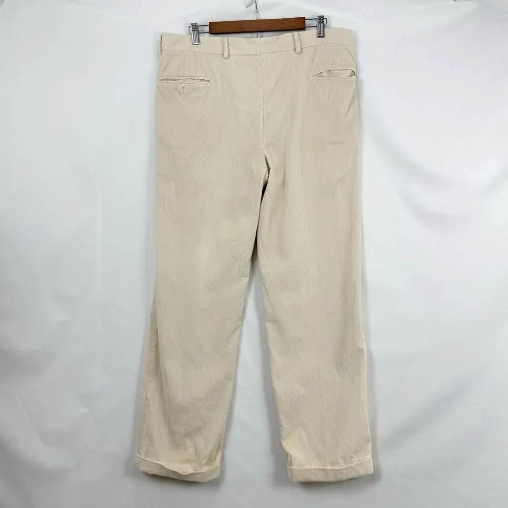 VTG Jos. A. Bank Mens Pants Beige Corduroy Straight Cuffed Pleat Chinos Size 35 - Picture 4 of 15